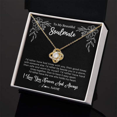 Love Knot Necklace 18K Yellow Gold Finish | 2 | Personalized To My Beautiful Soulmate Necklace Gifts From Husband I'd Rather Soulmate Birthday Anniversary Valentines Day Customized Gift Box Message Card | teecentury