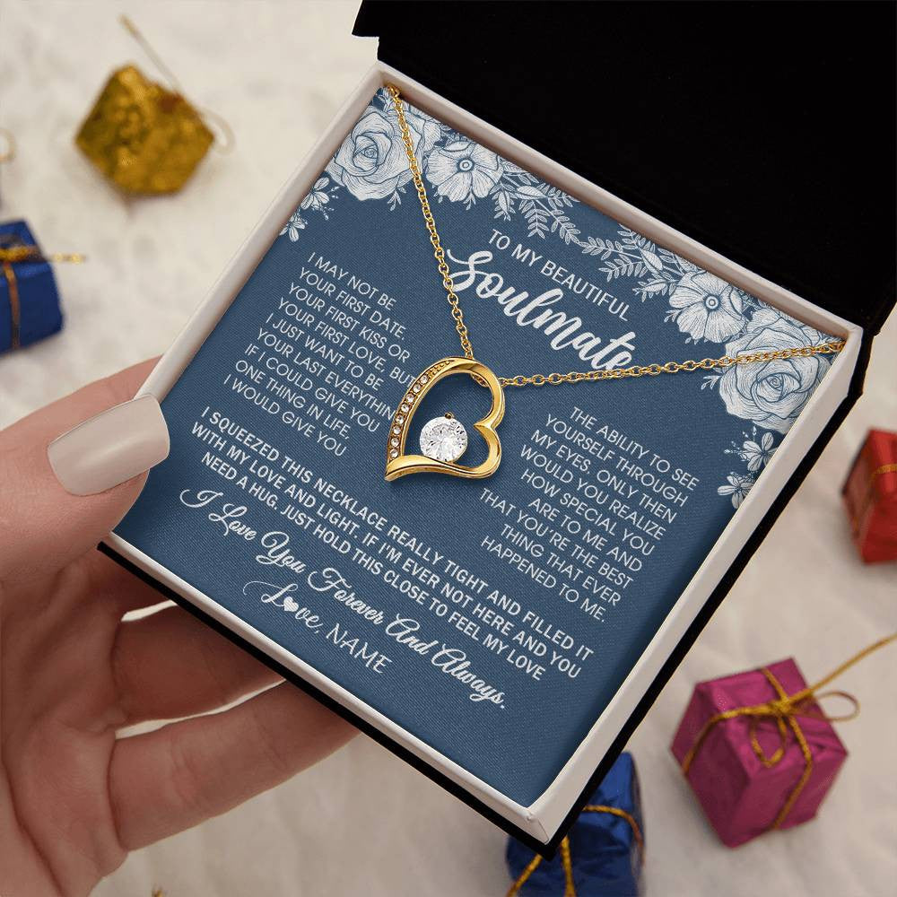 Forever Love Necklace 18K Yellow Gold Finish | 2 | Personalized To My Beautiful Soulmate Necklace Love Forever For Wife Birthday Anniversary Wedding Valentines Day Christmas Customized Gift Box Message Card | teecentury