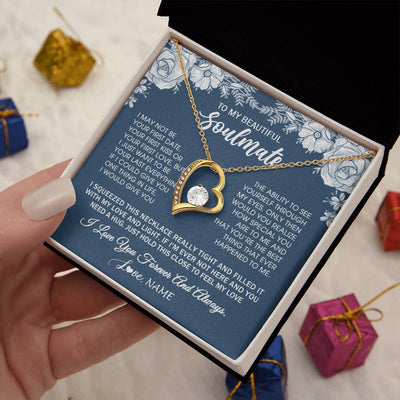 Forever Love Necklace 18K Yellow Gold Finish | 2 | Personalized To My Beautiful Soulmate Necklace Love Forever For Wife Birthday Anniversary Wedding Valentines Day Christmas Customized Gift Box Message Card | teecentury