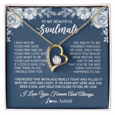 Forever Love Necklace 18K Yellow Gold Finish | 1 | Personalized To My Beautiful Soulmate Necklace Love Forever For Wife Birthday Anniversary Wedding Valentines Day Christmas Customized Gift Box Message Card | teecentury