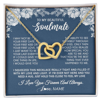 Interlocking Hearts Necklace 18K Yellow Gold Finish | 1 | Personalized To My Beautiful Soulmate Necklace Love Forever For Wife Birthday Anniversary Wedding Valentines Day Christmas Customized Gift Box Message Card | teecentury