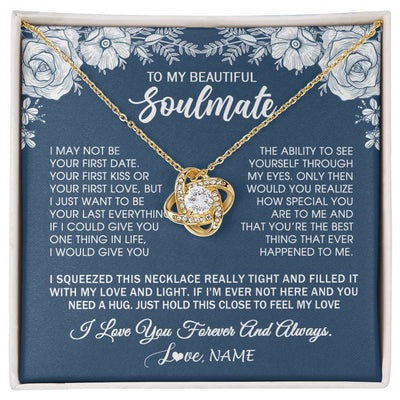 Love Knot Necklace 18K Yellow Gold Finish | 1 | Personalized To My Beautiful Soulmate Necklace Love Forever For Wife Birthday Anniversary Wedding Valentines Day Christmas Customized Gift Box Message Card | teecentury