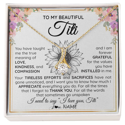 Alluring Beauty Necklace 18K Yellow Gold Finish | Personalized To My Beautiful Titi From Niece Nephew Necklace Say I Love You Titi Birthday Mothers Day Christmas Jewelry Customized Gift Box Message Card | teecentury