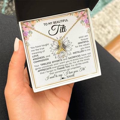 Alluring Beauty Necklace 18K Yellow Gold Finish | Personalized To My Beautiful Titi From Niece Nephew Necklace Say I Love You Titi Birthday Mothers Day Christmas Jewelry Customized Gift Box Message Card | teecentury