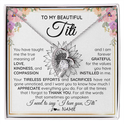 Forever Love Necklace 14K White Gold Finish | Personalized To My Beautiful Titi From Niece Nephew Necklace Say I Love You Titi Birthday Mothers Day Christmas Jewelry Customized Gift Box Message Card | teecentury