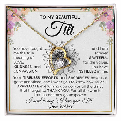 Forever Love Necklace 18K Yellow Gold Finish | Personalized To My Beautiful Titi From Niece Nephew Necklace Say I Love You Titi Birthday Mothers Day Christmas Jewelry Customized Gift Box Message Card | teecentury