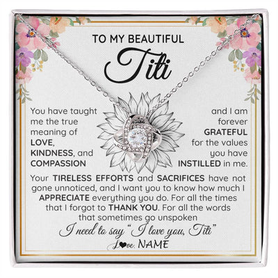 Love Knot Necklace 14K White Gold Finish | Personalized To My Beautiful Titi From Niece Nephew Necklace Say I Love You Titi Birthday Mothers Day Christmas Jewelry Customized Gift Box Message Card | teecentury