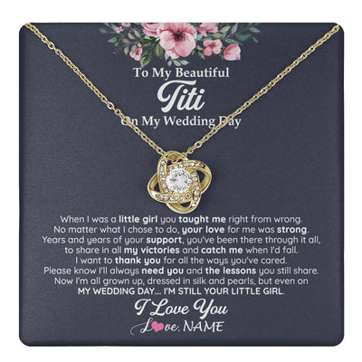 Love Knot Necklace 18K Yellow Gold Finish | 1 | Personalized To My Beautiful Titi On My Wedding Day Necklace From Niece Little Girl Titi Of Bride Wedding Day Jewelry Customized Gift Box Message Card | teecentury