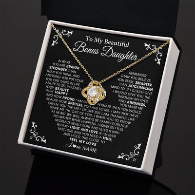 Love Knot Necklace 18K Yellow Gold Finish | 2 | Personalized To My Beautiful Unbiological Bonus Daughter Necklace From Stepdad Stepmom Heart Stepdaughter Birthday Christmas Customized Gift Box Message Card | teecentury