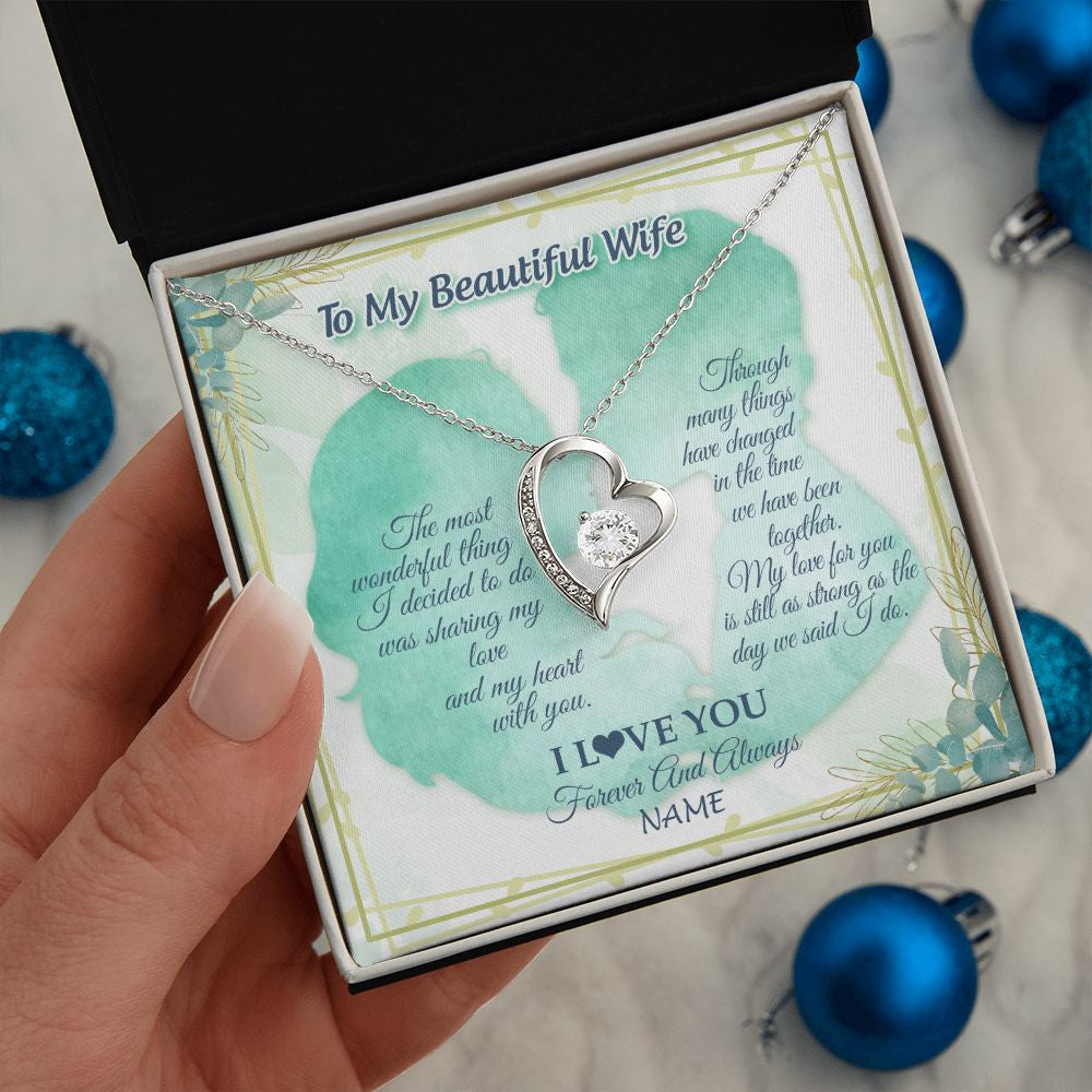 Forever Love Necklace | Personalized To My Beautiful Wife From Husband My Heart With You Wife Valentines Wedding Day Birthday Christmas Jewelry Customized Gift Box Message Card | teecentury
