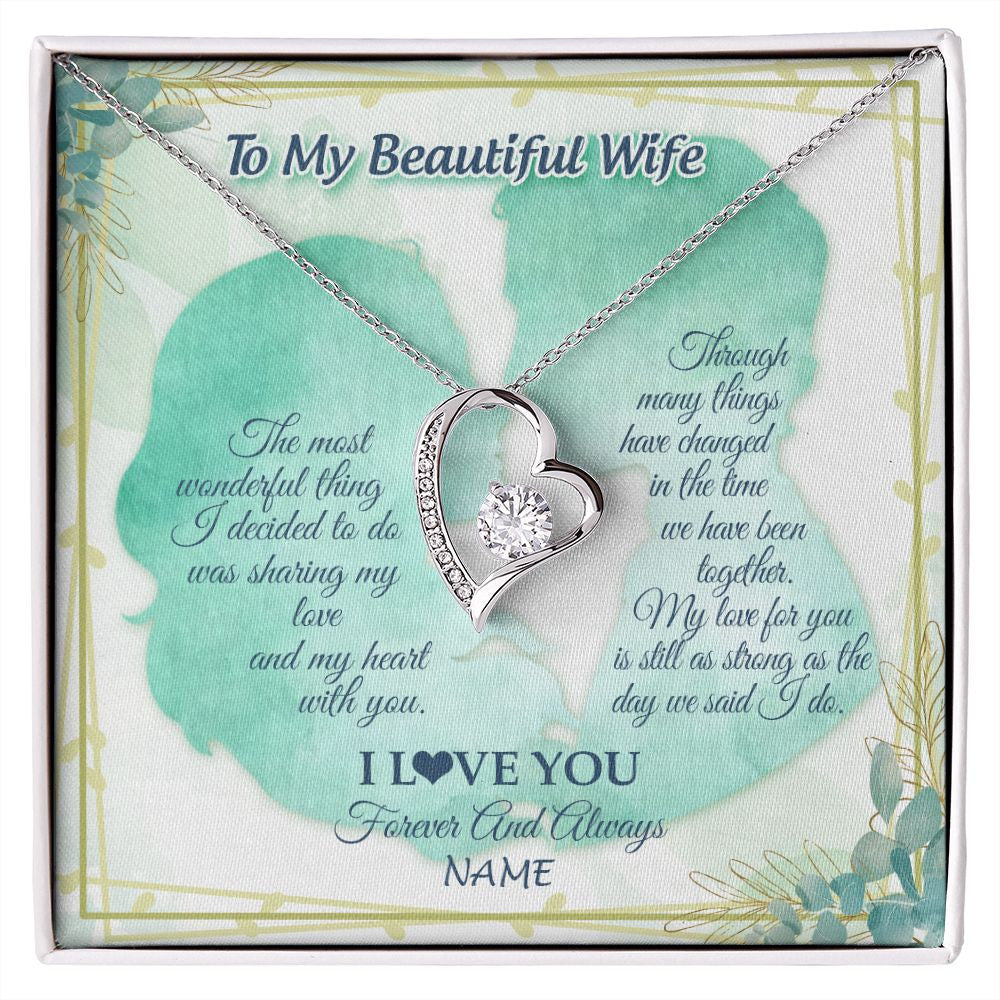 Forever Love Necklace | Personalized To My Beautiful Wife From Husband My Heart With You Wife Valentines Wedding Day Birthday Christmas Jewelry Customized Gift Box Message Card | teecentury