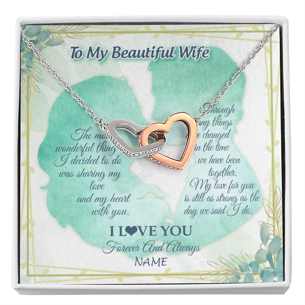 Interlocking Hearts Necklace | Personalized To My Beautiful Wife From Husband My Heart With You Wife Valentines Wedding Day Birthday Christmas Jewelry Customized Gift Box Message Card | teecentury