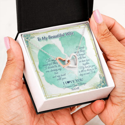 Interlocking Hearts Necklace | Personalized To My Beautiful Wife From Husband My Heart With You Wife Valentines Wedding Day Birthday Christmas Jewelry Customized Gift Box Message Card | teecentury