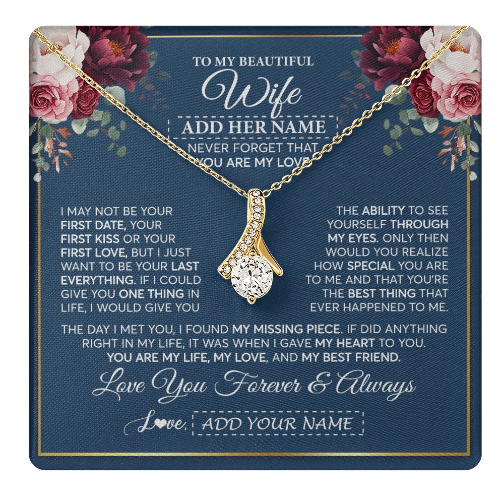 Alluring Beauty Necklace 18K Yellow Gold Finish | 1 | Personalized To My Beautiful Wife Gift Necklace You Are My Love Gifts For Wife From Husband For Her Birthday Valentines Day Custom Gift Box Message Card | teecentury.myshopify