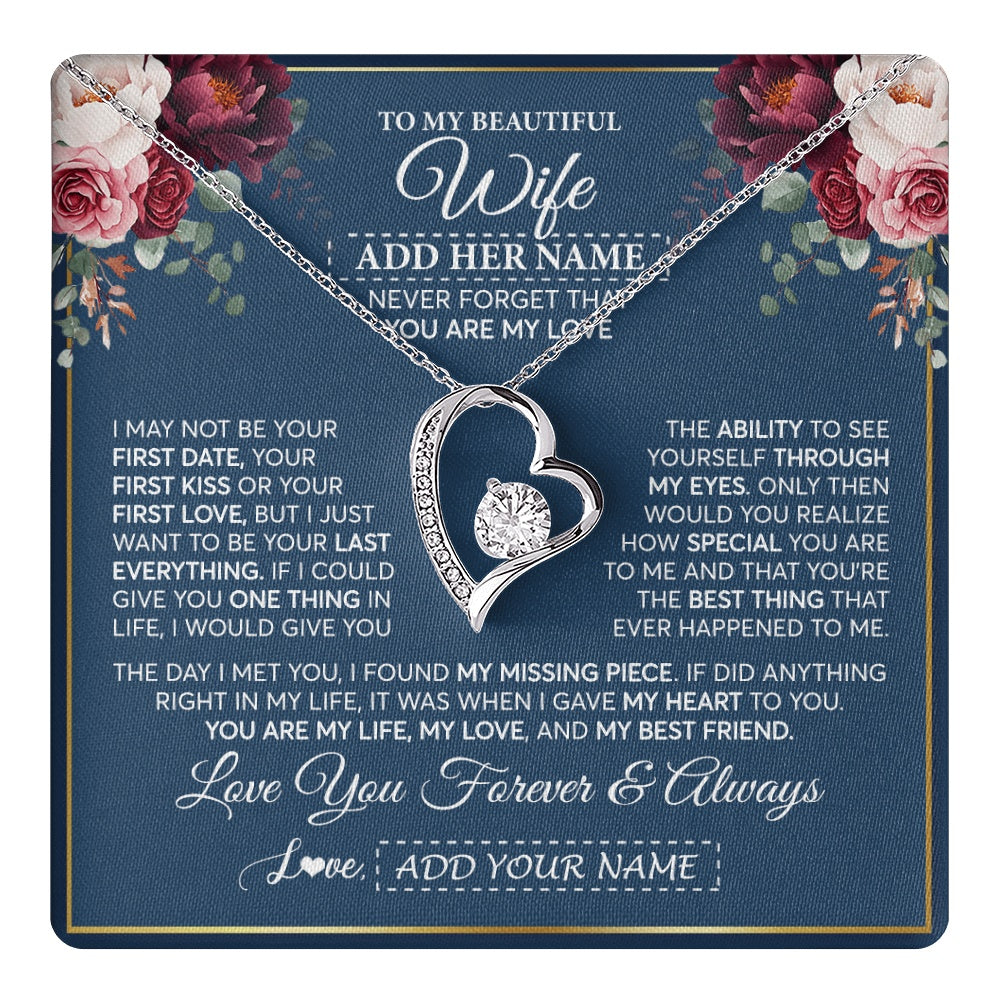 Forever Love Necklace 14K White Gold Finish | 1 | Personalized To My Beautiful Wife Gift Necklace You Are My Love Gifts For Wife From Husband For Her Birthday Valentines Day Custom Gift Box Message Card | teecentury.myshopify