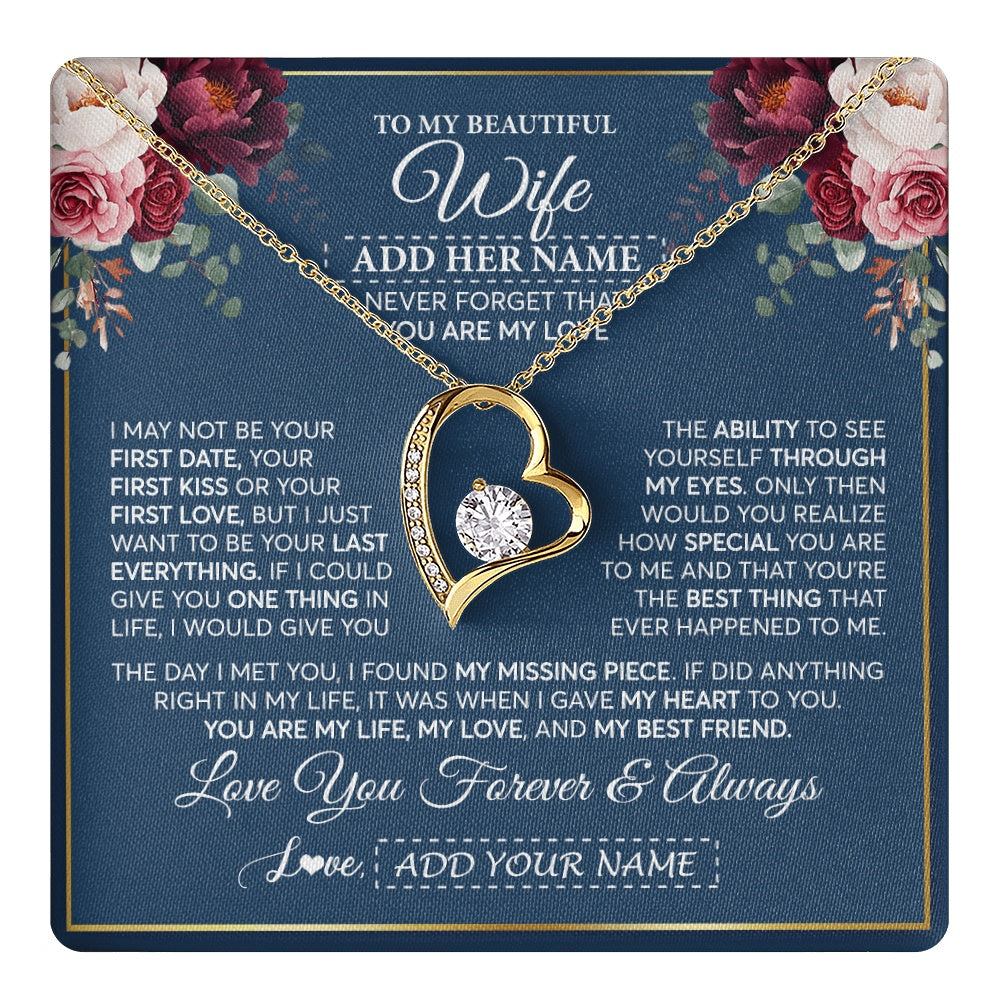 Forever Love Necklace 18K Yellow Gold Finish | 1 | Personalized To My Beautiful Wife Gift Necklace You Are My Love Gifts For Wife From Husband For Her Birthday Valentines Day Custom Gift Box Message Card | teecentury.myshopify