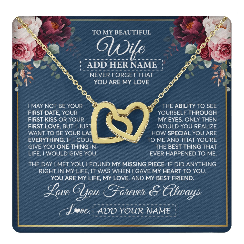 Interlocking Hearts Necklace 18K Yellow Gold Finish | 1 | Personalized To My Beautiful Wife Gift Necklace You Are My Love Gifts For Wife From Husband For Her Birthday Valentines Day Custom Gift Box Message Card | teecentury.myshopify