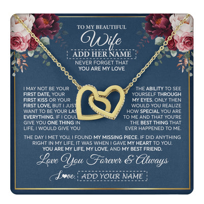 Interlocking Hearts Necklace 18K Yellow Gold Finish | 1 | Personalized To My Beautiful Wife Gift Necklace You Are My Love Gifts For Wife From Husband For Her Birthday Valentines Day Custom Gift Box Message Card | teecentury.myshopify
