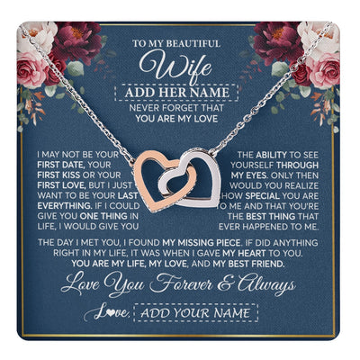 Interlocking Hearts Necklace Stainless Steel & Rose Gold Finish | 1 | Personalized To My Beautiful Wife Gift Necklace You Are My Love Gifts For Wife From Husband For Her Birthday Valentines Day Custom Gift Box Message Card | teecentury.myshopify