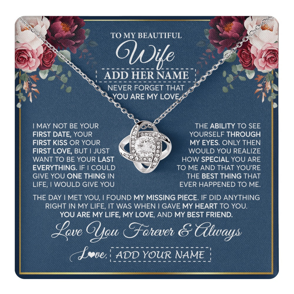 Love Knot Necklace 14K White Gold Finish | 1 | Personalized To My Beautiful Wife Gift Necklace You Are My Love Gifts For Wife From Husband For Her Birthday Valentines Day Custom Gift Box Message Card | teecentury.myshopify