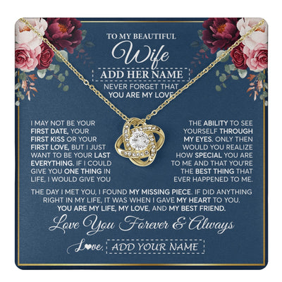 Love Knot Necklace 18K Yellow Gold Finish | 1 | Personalized To My Beautiful Wife Gift Necklace You Are My Love Gifts For Wife From Husband For Her Birthday Valentines Day Custom Gift Box Message Card | teecentury.myshopify