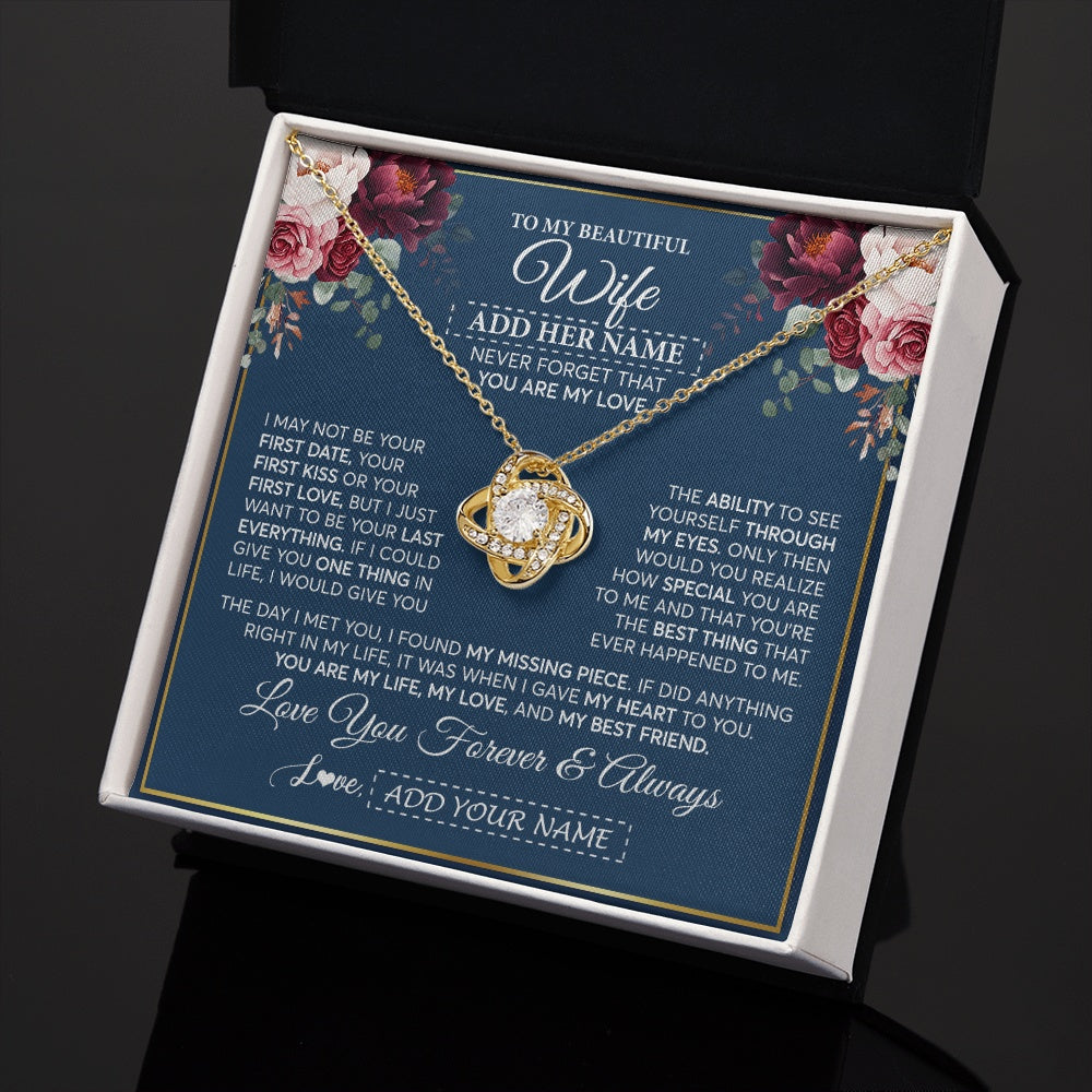 Love Knot Necklace 18K Yellow Gold Finish | 2 | Personalized To My Beautiful Wife Gift Necklace You Are My Love Gifts For Wife From Husband For Her Birthday Valentines Day Custom Gift Box Message Card | teecentury.myshopify