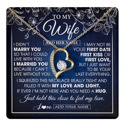 Forever Love Necklace 18K Yellow Gold Finish | 1 | Personalized To My Beautiful Wife Gifts From Husband Necklace Jewelry For Her Wife Wedding Anniversary Birthday Christmas Customized Gift Box Message Card | teecentury