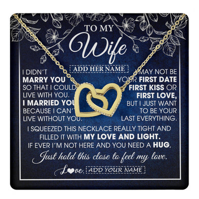 Interlocking Hearts Necklace 18K Yellow Gold Finish | 1 | Personalized To My Beautiful Wife Gifts From Husband Necklace Jewelry For Her Wife Wedding Anniversary Birthday Christmas Customized Gift Box Message Card | teecentury