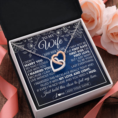 Interlocking Hearts Necklace Stainless Steel & Rose Gold Finish | 2 | Personalized To My Beautiful Wife Gifts From Husband Necklace Jewelry For Her Wife Wedding Anniversary Birthday Christmas Customized Gift Box Message Card | teecentury