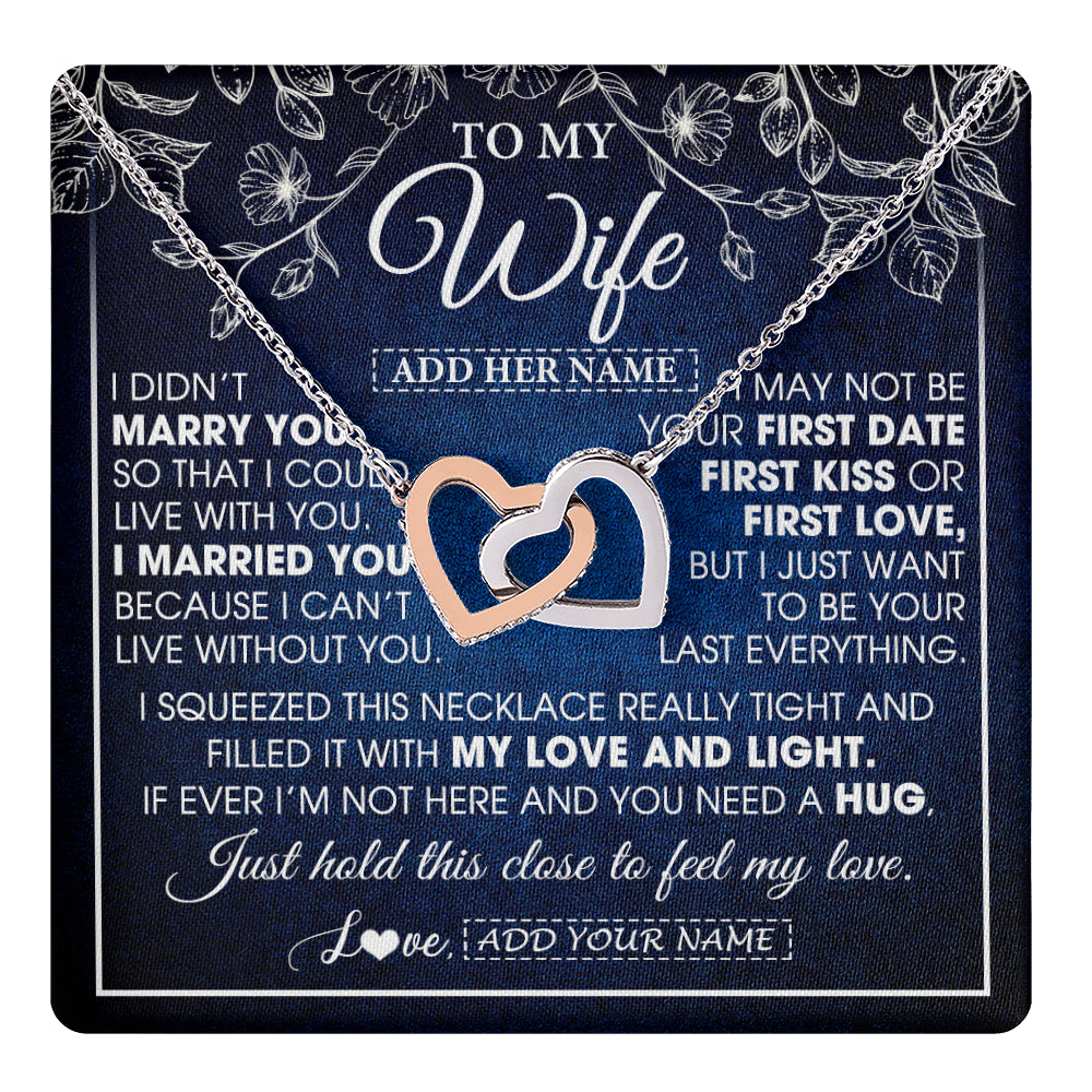 Interlocking Hearts Necklace Stainless Steel & Rose Gold Finish | 1 | Personalized To My Beautiful Wife Gifts From Husband Necklace Jewelry For Her Wife Wedding Anniversary Birthday Christmas Customized Gift Box Message Card | teecentury