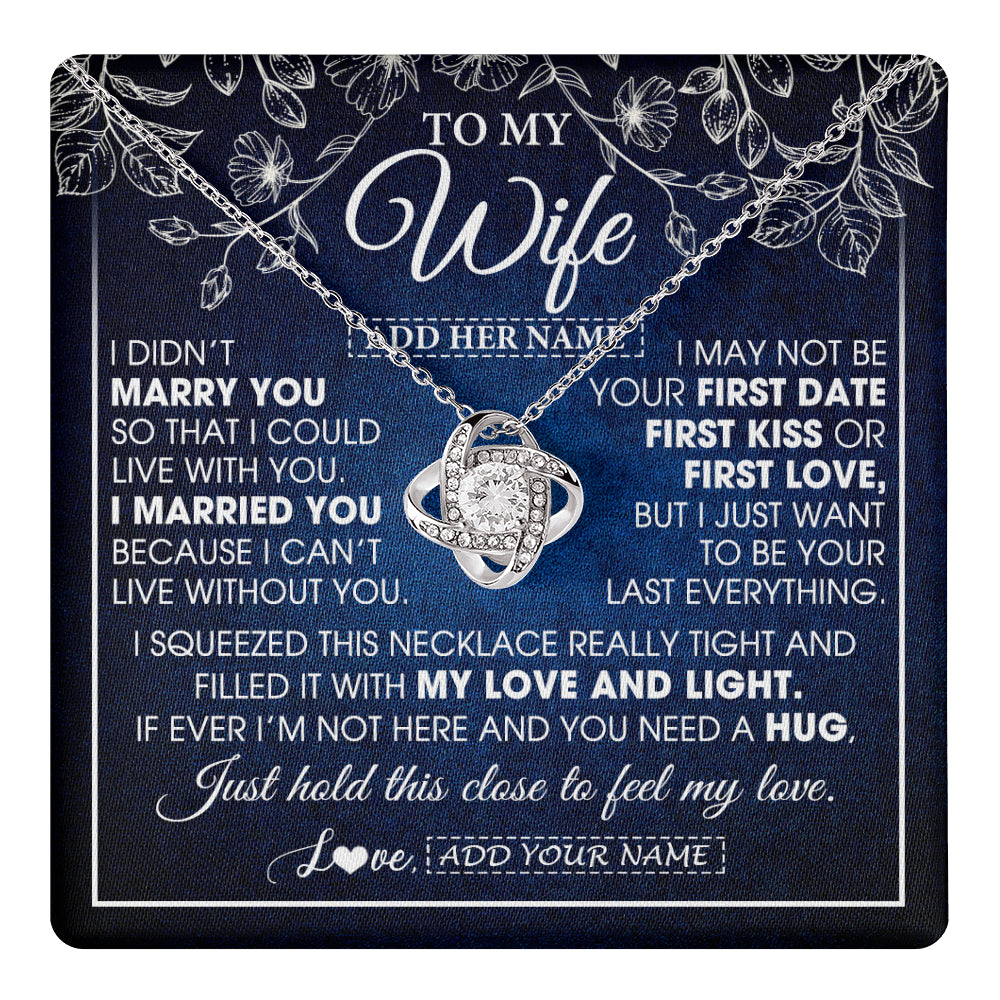 Love Knot Necklace 14K White Gold Finish | 1 | Personalized To My Beautiful Wife Gifts From Husband Necklace Jewelry For Her Wife Wedding Anniversary Birthday Christmas Customized Gift Box Message Card | teecentury