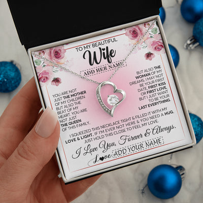 Forever Love Necklace 14K White Gold Finish | 2 | Personalized To My Beautiful Wife Gifts From Husband Necklace Mother Of My Children Soulmate For Her Wife Mothers Day Birthday Christmas Gift Box Message Card | teecentury