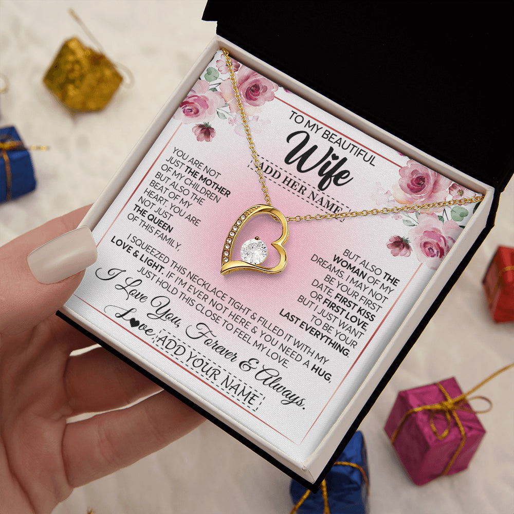 Forever Love Necklace 18K Yellow Gold Finish | 2 | Personalized To My Beautiful Wife Gifts From Husband Necklace Mother Of My Children Soulmate For Her Wife Mothers Day Birthday Christmas Gift Box Message Card | teecentury