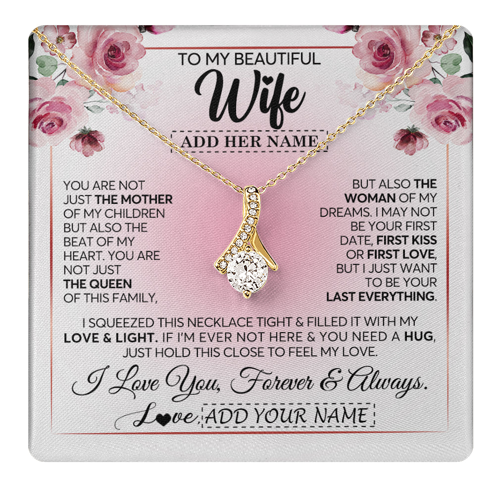 Alluring Beauty Necklace 18K Yellow Gold Finish | 1 | Personalized To My Beautiful Wife Gifts From Husband Necklace Mother Queen Soulmate For Her Wife Mothers Day Birthday Gifts Christmas Gift Box Message Card | teecentury