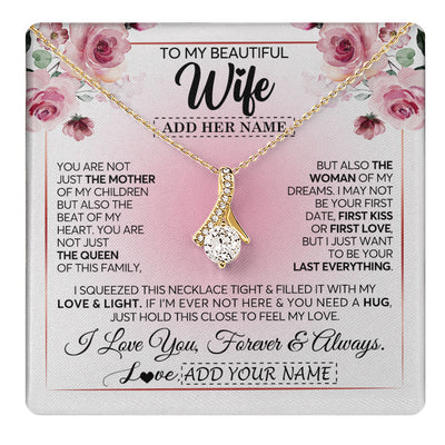 Alluring Beauty Necklace 18K Yellow Gold Finish | 1 | Personalized To My Beautiful Wife Gifts From Husband Necklace Mother Queen Soulmate For Her Wife Mothers Day Birthday Gifts Christmas Gift Box Message Card | teecentury