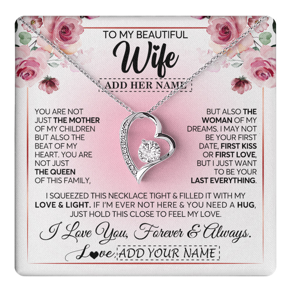 Forever Love Necklace 14K White Gold Finish | 1 | Personalized To My Beautiful Wife Gifts From Husband Necklace Mother Queen Soulmate For Her Wife Mothers Day Birthday Gifts Christmas Gift Box Message Card | teecentury