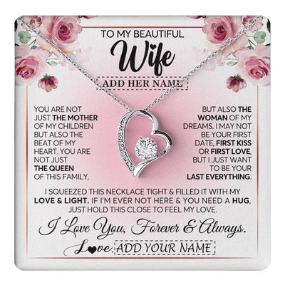 Forever Love Necklace 14K White Gold Finish | 1 | Personalized To My Beautiful Wife Gifts From Husband Necklace Mother Queen Soulmate For Her Wife Mothers Day Birthday Gifts Christmas Gift Box Message Card | teecentury