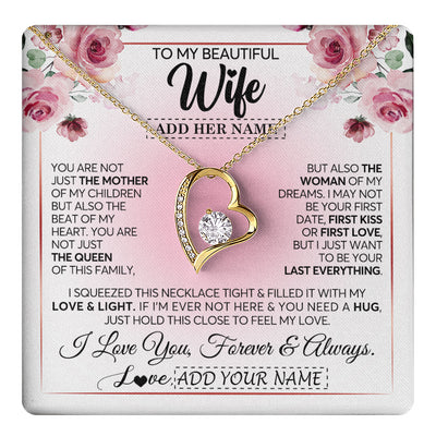 Forever Love Necklace 18K Yellow Gold Finish | 1 | Personalized To My Beautiful Wife Gifts From Husband Necklace Mother Queen Soulmate For Her Wife Mothers Day Birthday Gifts Christmas Gift Box Message Card | teecentury