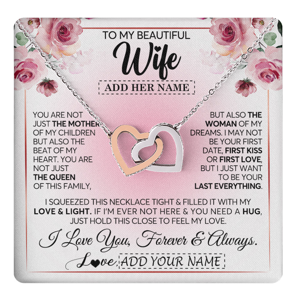 Interlocking Hearts Necklace Stainless Steel & Rose Gold Finish | 1 | Personalized To My Beautiful Wife Gifts From Husband Necklace Mother Queen Soulmate For Her Wife Mothers Day Birthday Gifts Christmas Gift Box Message Card | teecentury