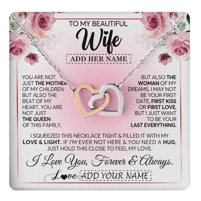 Interlocking Hearts Necklace Stainless Steel & Rose Gold Finish | 1 | Personalized To My Beautiful Wife Gifts From Husband Necklace Mother Queen Soulmate For Her Wife Mothers Day Birthday Gifts Christmas Gift Box Message Card | teecentury