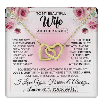 Interlocking Hearts Necklace 18K Yellow Gold Finish | 1 | Personalized To My Beautiful Wife Gifts From Husband Necklace Mother Queen Soulmate For Her Wife Mothers Day Birthday Gifts Christmas Gift Box Message Card | teecentury