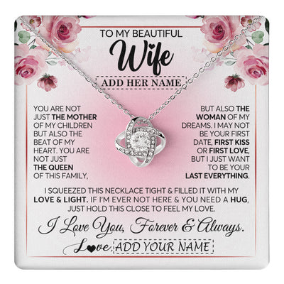 Love Knot Necklace 14K White Gold Finish | 1 | Personalized To My Beautiful Wife Gifts From Husband Necklace Mother Queen Soulmate For Her Wife Mothers Day Birthday Gifts Christmas Gift Box Message Card | teecentury