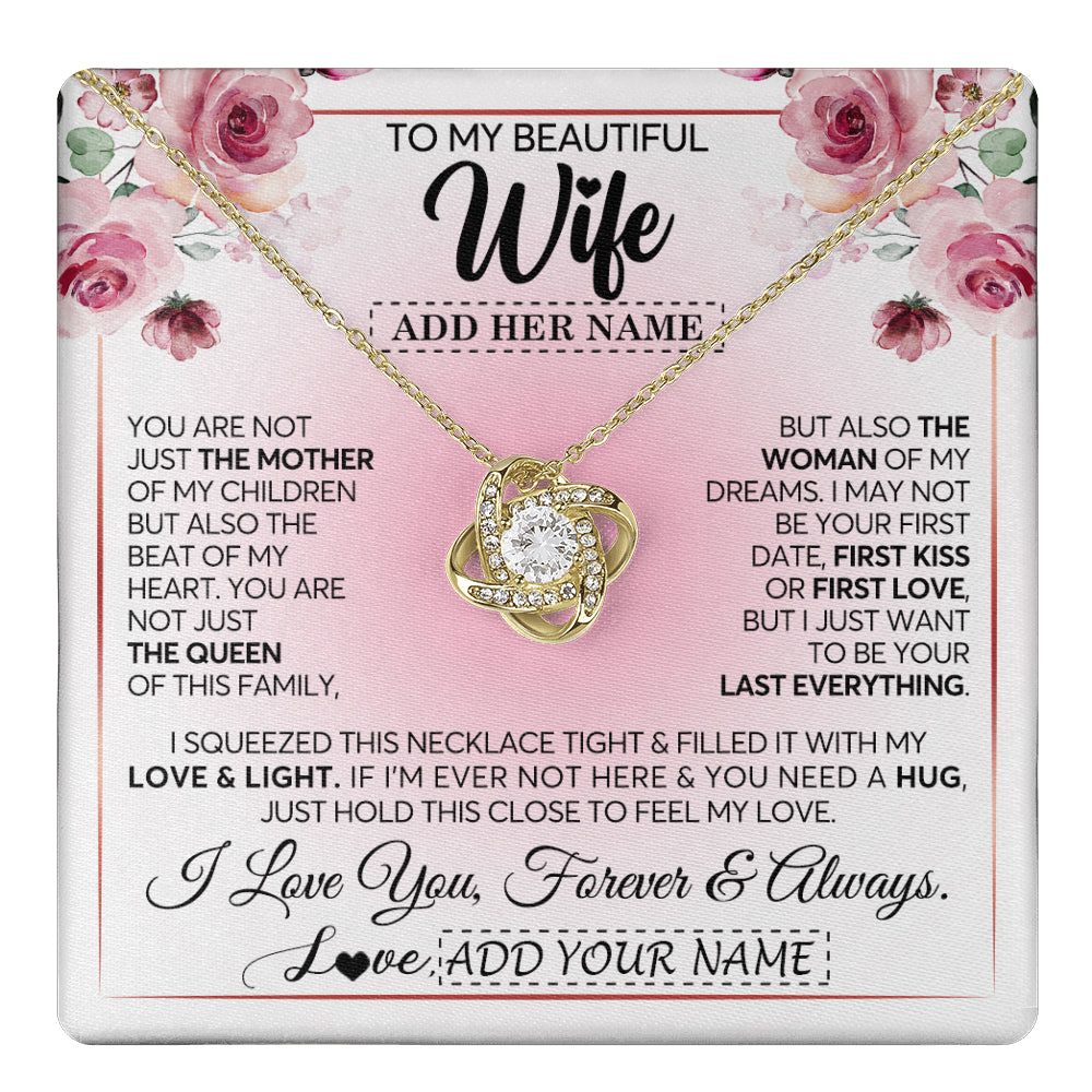 Love Knot Necklace 18K Yellow Gold Finish | 1 | Personalized To My Beautiful Wife Gifts From Husband Necklace Mother Queen Soulmate For Her Wife Mothers Day Birthday Gifts Christmas Gift Box Message Card | teecentury