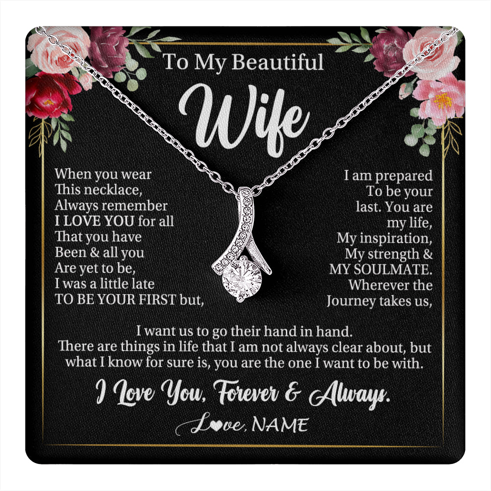 Alluring Beauty Necklace 14K White Gold Finish | 1 | Personalized To My Beautiful Wife Gifts Necklace From Husband When You Wear This Necklace Wife Birthday Christmas Anniversary Day Gift Box Message Card | teecentury