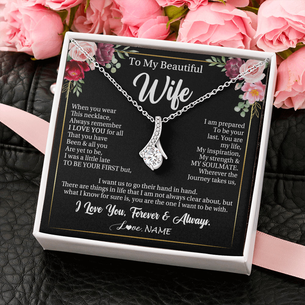 Alluring Beauty Necklace 14K White Gold Finish | 2 | Personalized To My Beautiful Wife Gifts Necklace From Husband When You Wear This Necklace Wife Birthday Christmas Anniversary Day Gift Box Message Card | teecentury