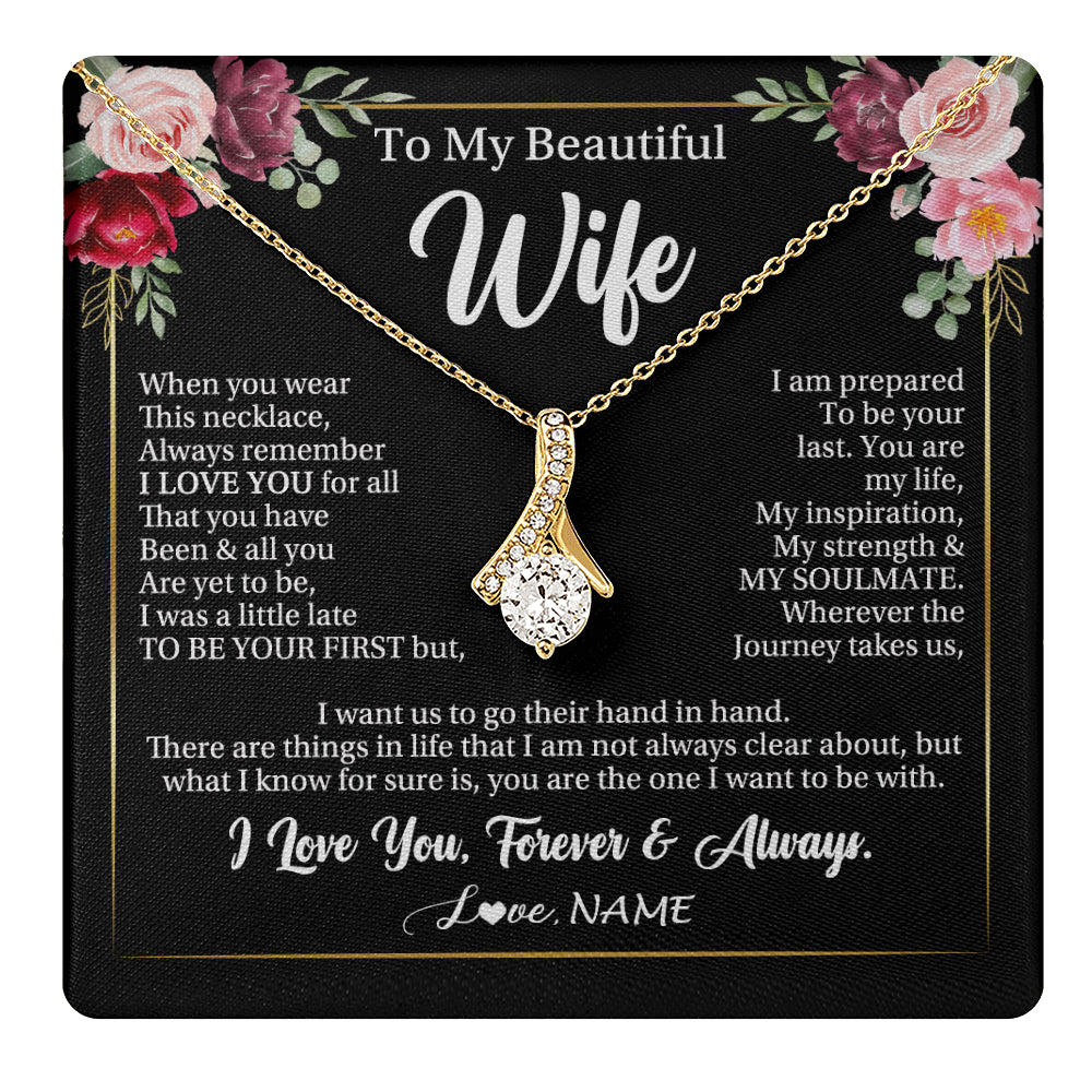 Alluring Beauty Necklace 18K Yellow Gold Finish | 1 | Personalized To My Beautiful Wife Gifts Necklace From Husband When You Wear This Necklace Wife Birthday Christmas Anniversary Day Gift Box Message Card | teecentury