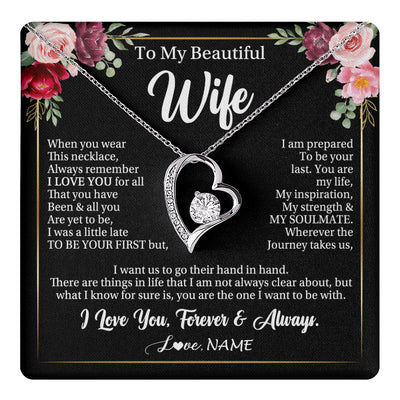 Forever Love Necklace 14K White Gold Finish | 1 | Personalized To My Beautiful Wife Gifts Necklace From Husband When You Wear This Necklace Wife Birthday Christmas Anniversary Day Gift Box Message Card | teecentury