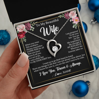 Forever Love Necklace 14K White Gold Finish | 2 | Personalized To My Beautiful Wife Gifts Necklace From Husband When You Wear This Necklace Wife Birthday Christmas Anniversary Day Gift Box Message Card | teecentury