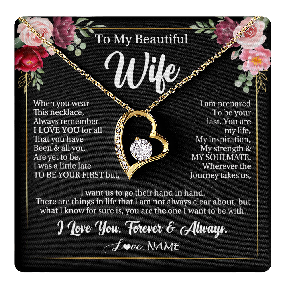 Forever Love Necklace 18K Yellow Gold Finish | 1 | Personalized To My Beautiful Wife Gifts Necklace From Husband When You Wear This Necklace Wife Birthday Christmas Anniversary Day Gift Box Message Card | teecentury