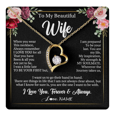 Forever Love Necklace 18K Yellow Gold Finish | 1 | Personalized To My Beautiful Wife Gifts Necklace From Husband When You Wear This Necklace Wife Birthday Christmas Anniversary Day Gift Box Message Card | teecentury